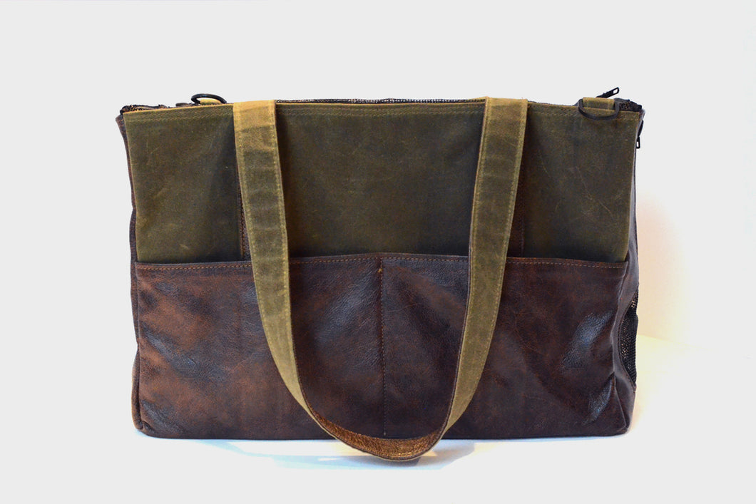 Leather and waxed canvas Carrier